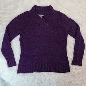 Laura Scott Women's Purple Mock V-Neck Long Sleeve Knit Sweater Size Small